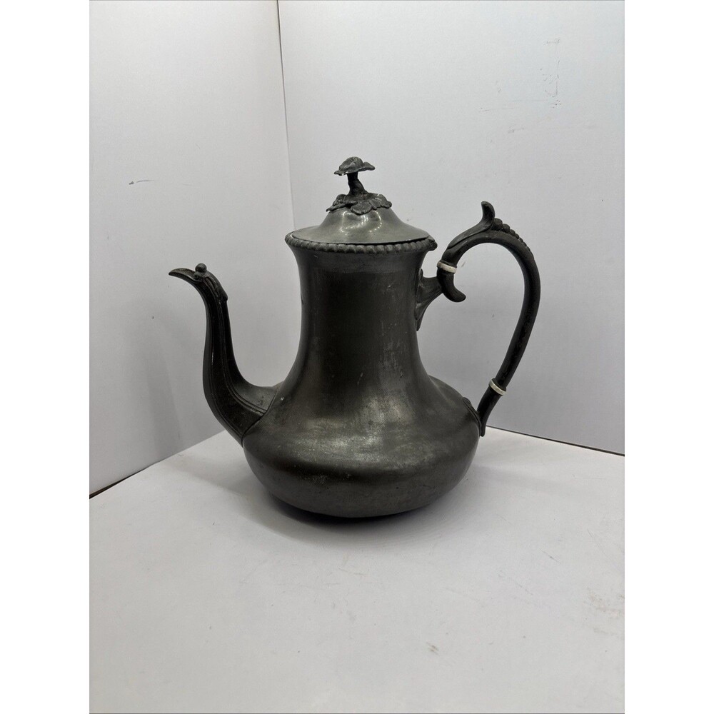 Antique Buxton & Russell Sheffield Extra Hard Pewter Teapot Floral Finial 1102